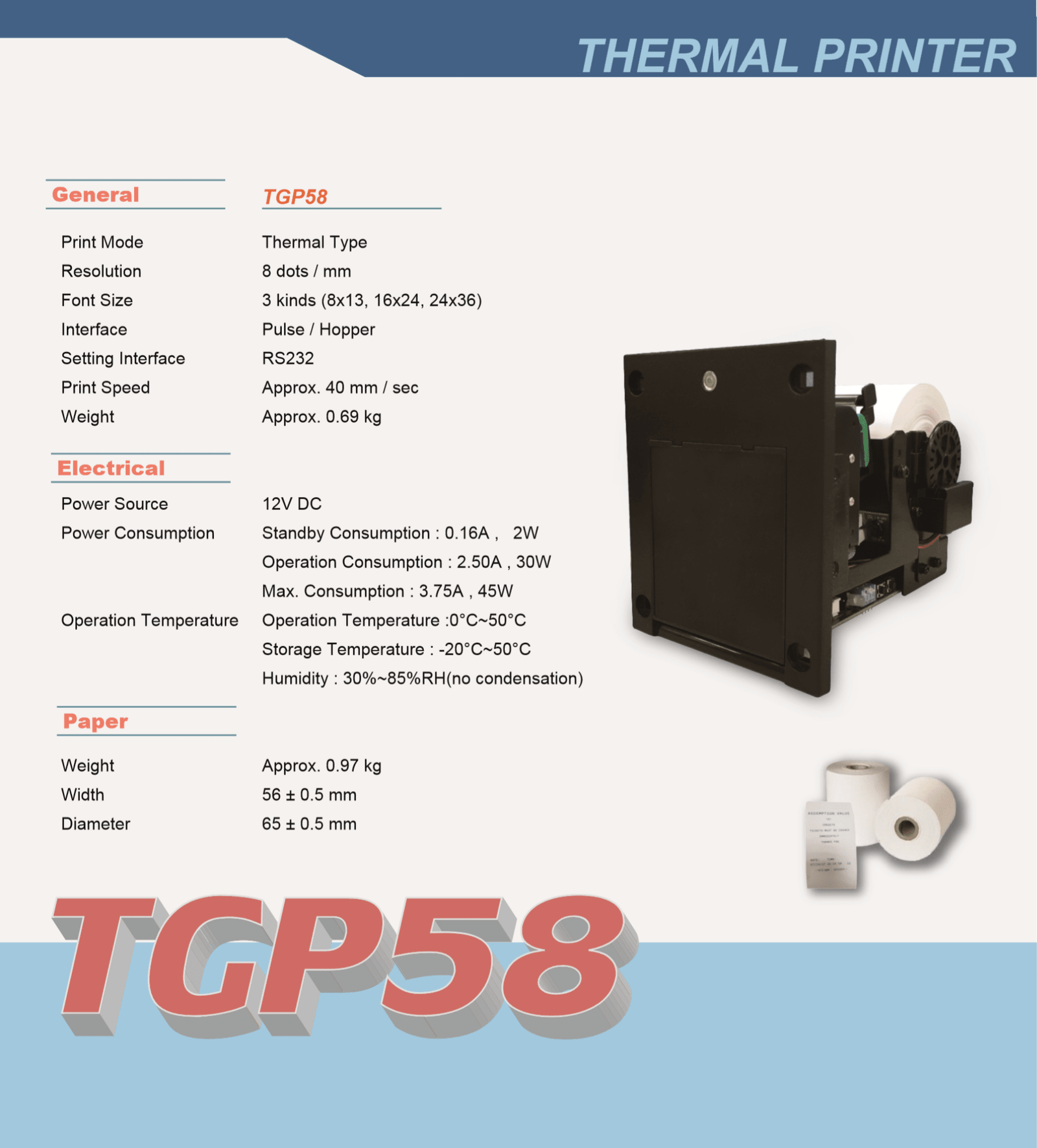 TGP58-CR Thermal Printer Time Stamped