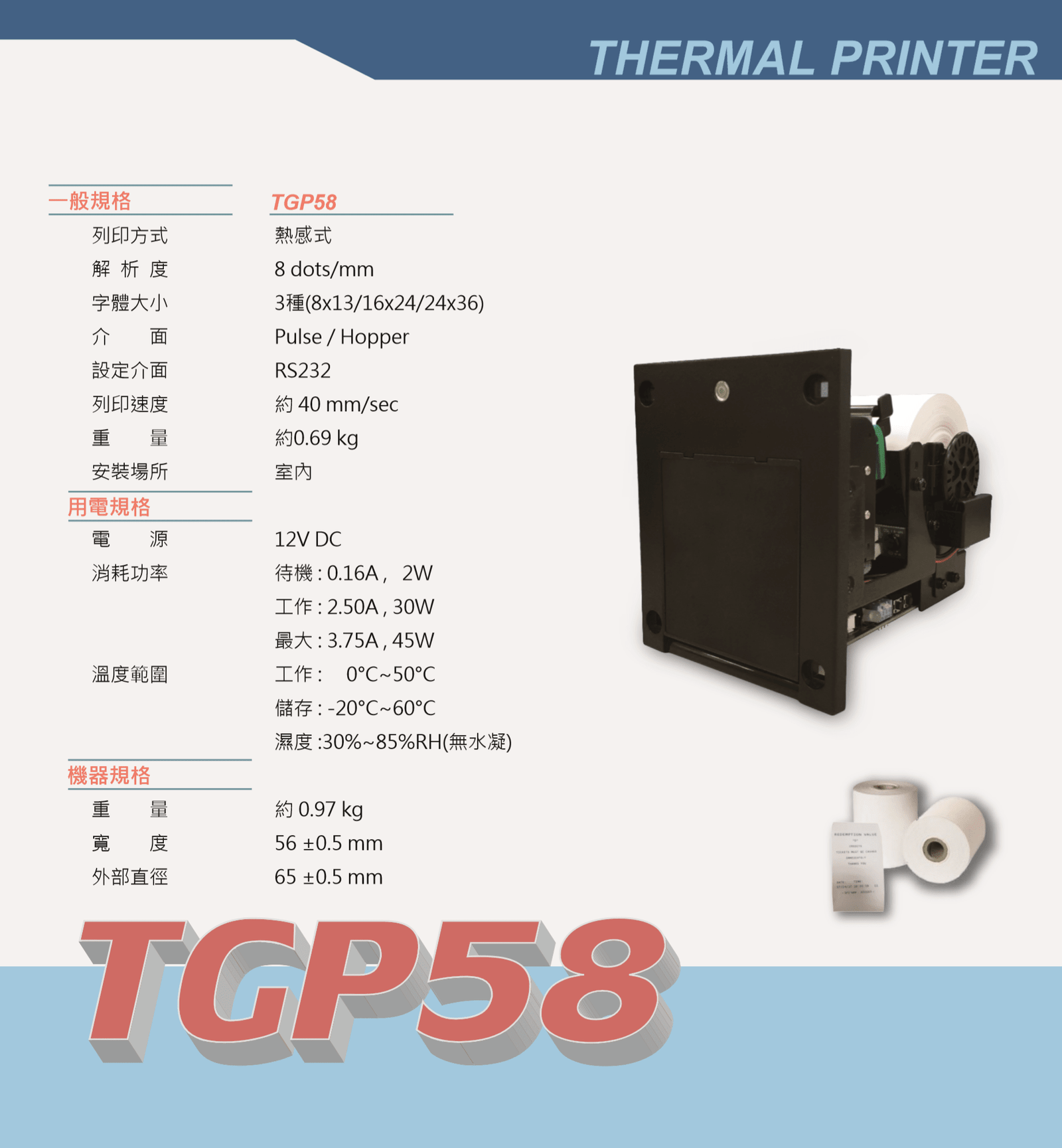 TGP58-CR Thermal Printer Time Stamped